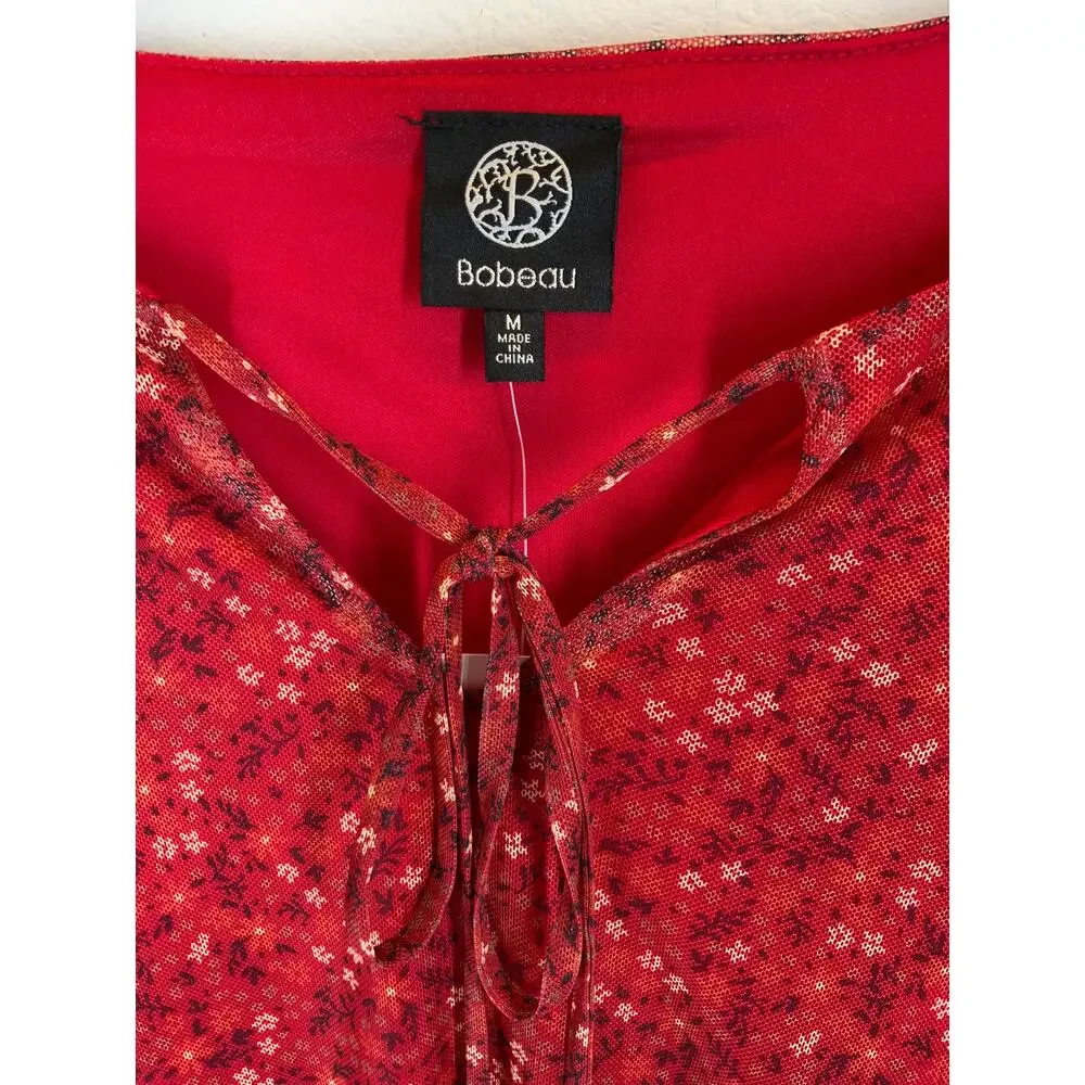 BOBEAU Smocked Ruffle Trim Blouse In Rust Ditsy - Medium NWT - Picture 3 of 5